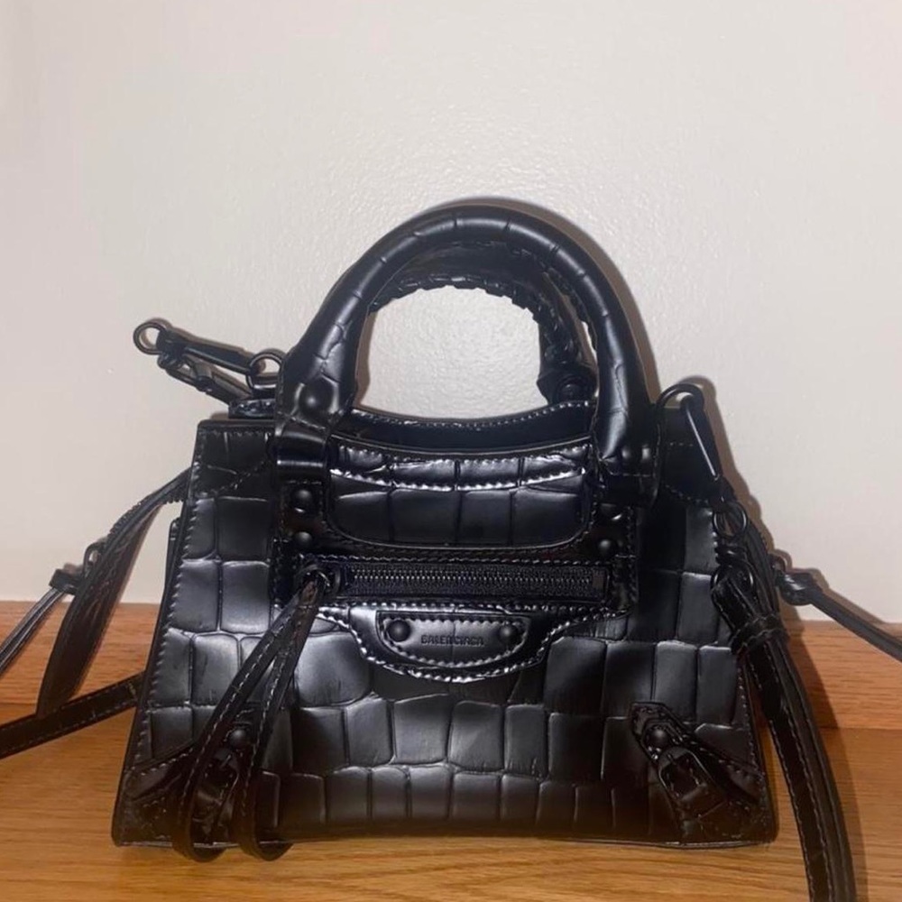 balenciaga black neo classiccarry all mini black croc